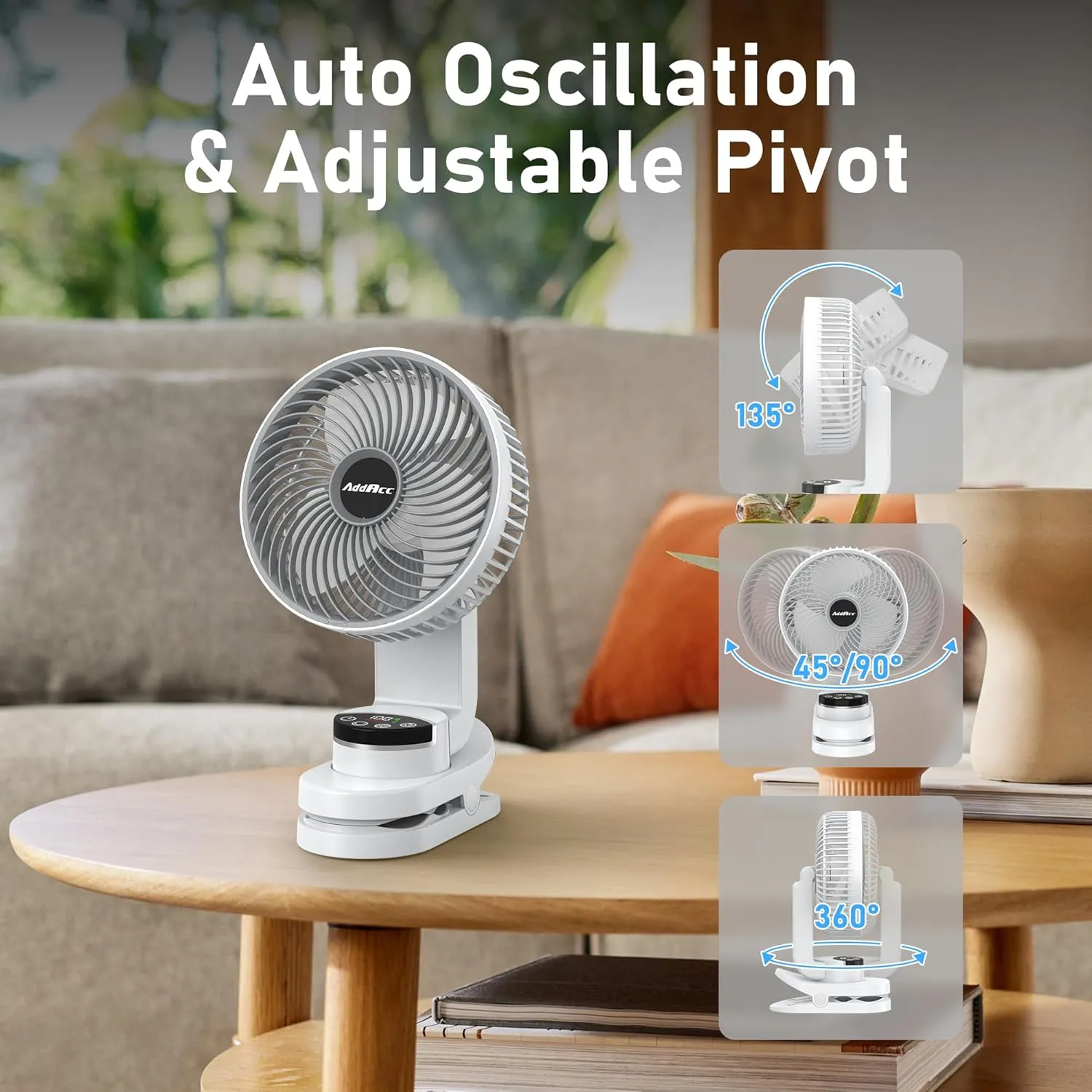 8 inch Desk Fan, 20000mAh Rechargeable Clip On Fan with Atmosphere Light, Battery Operated, 112 Hours Work, 9 Speed Ultra Quiet, Auto Oscillation Table Fan for Travel Camping Bedroom Office Home