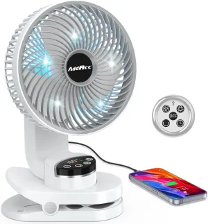 8 inch Desk Fan, 20000mAh Rechargeable Clip On Fan with Atmosphere Light, Battery Operated, 112 Hours Work, 9 Speed Ultra Quiet, Auto Oscillation Table Fan for Travel Camping Bedroom Office Home