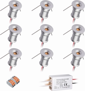 902 Led Mini Downlight DC12V 1W,Suitable for bookcases,cabinets,and Various Display cabinets as Decorative Lights,Embedded Installation,Soft Lighting,with Power Supply (3000K,Silver,9Pack)