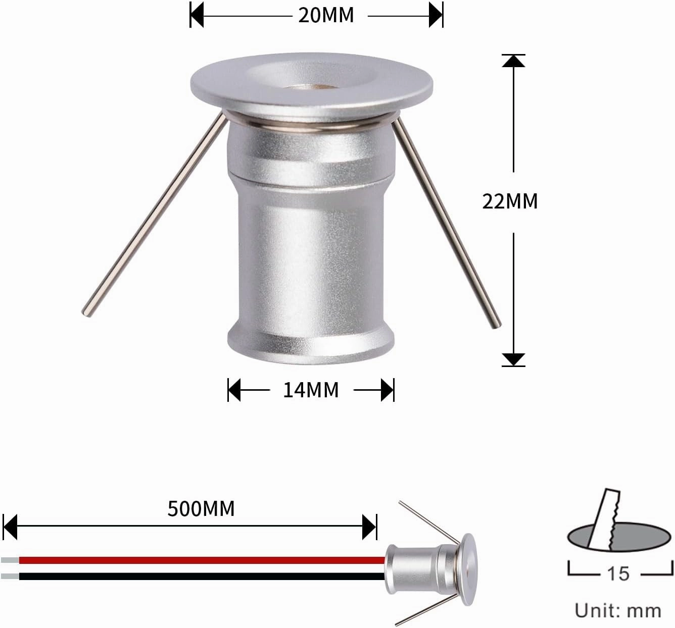 902 Led Mini Downlight DC12V 1W,Suitable for bookcases,cabinets,and Various Display cabinets as Decorative Lights,Embedded Installation,Soft Lighting,with Power Supply (3000K,Silver,9Pack)