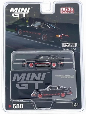 911 Carrera RS 2.7 Black with Red Livery with Red Stripes Limited Edition to 4800 Pieces Worldwide 1/64 Diecast Model Car by True Scale Miniatures MGT00688