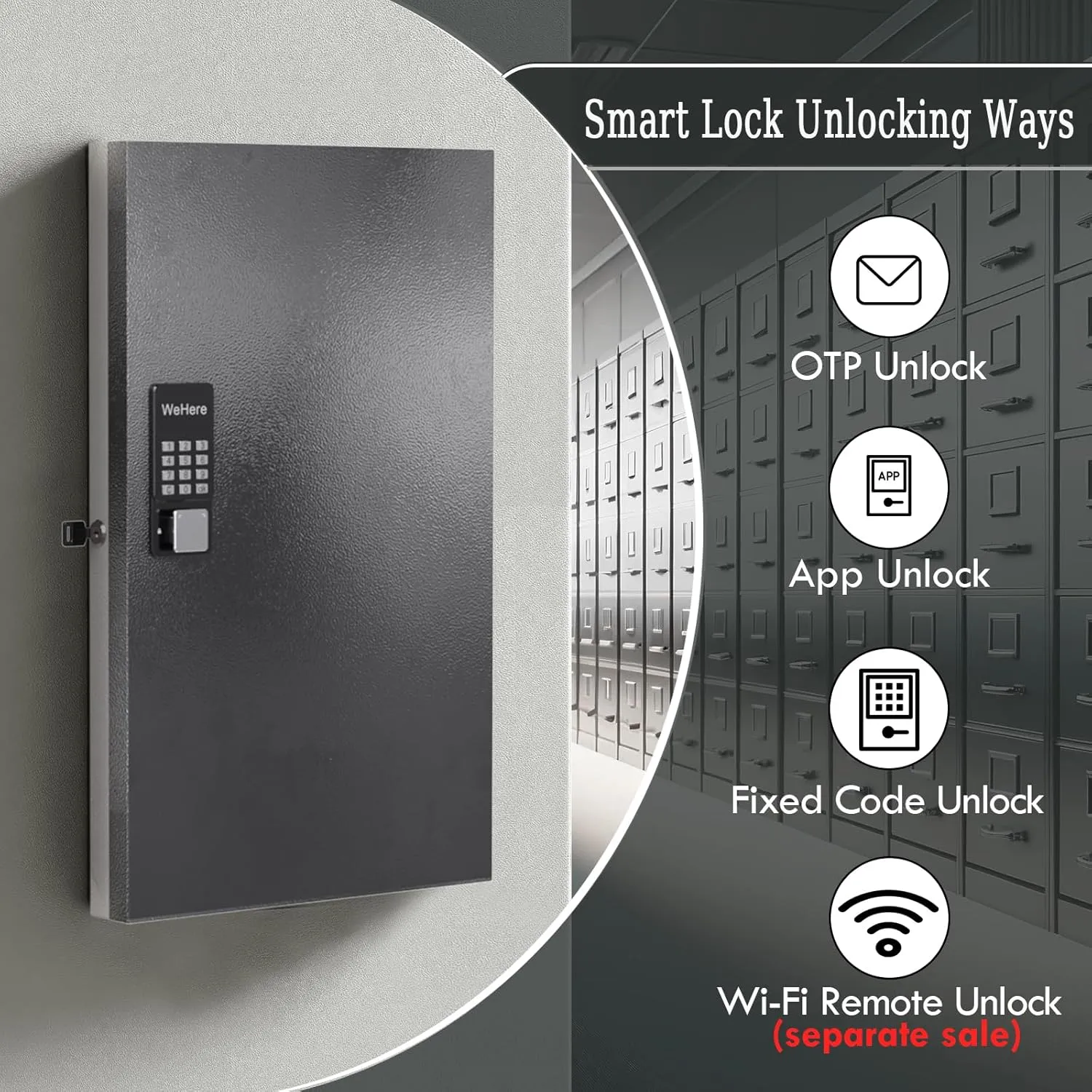96 Key Lock Box Wall Mount, Smart Key Cabinet One Time Password/APP Bluetooth/Fixed Code/Wi-Fi Remote/Key Unlock, Security Storage Key Holder Box, Key Management for Valets, Realtors, Office, Hotel
