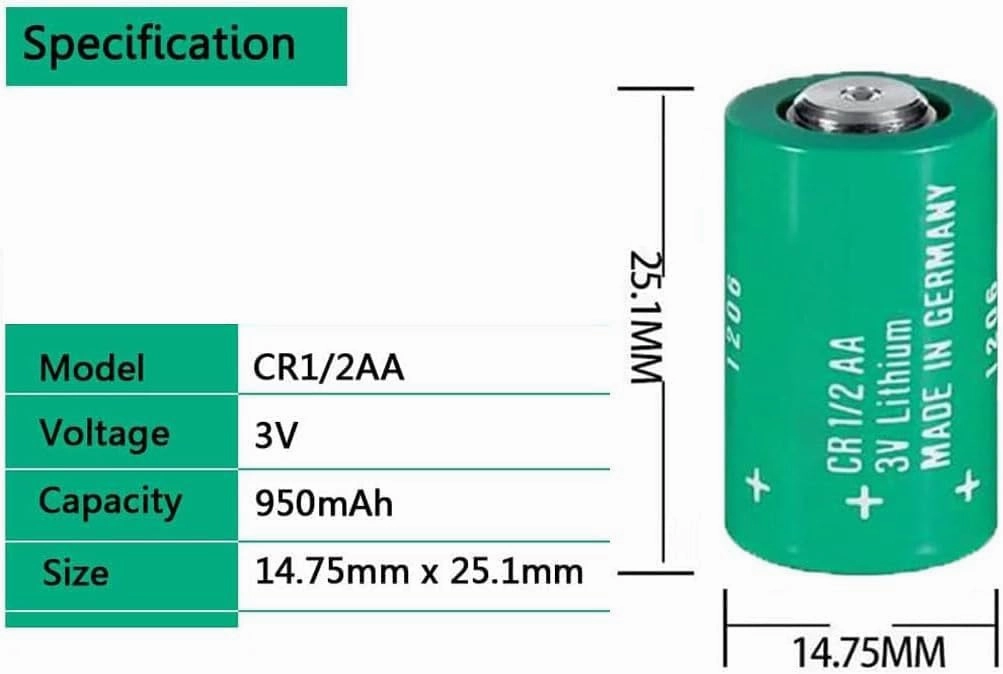 (2 Pcs/Set) CR1/2AA Battery for Varta CR1/2AA Battery for Varta CR 1/2 AA Series Lithium 3 V 950 mAh Cylindrical Battery