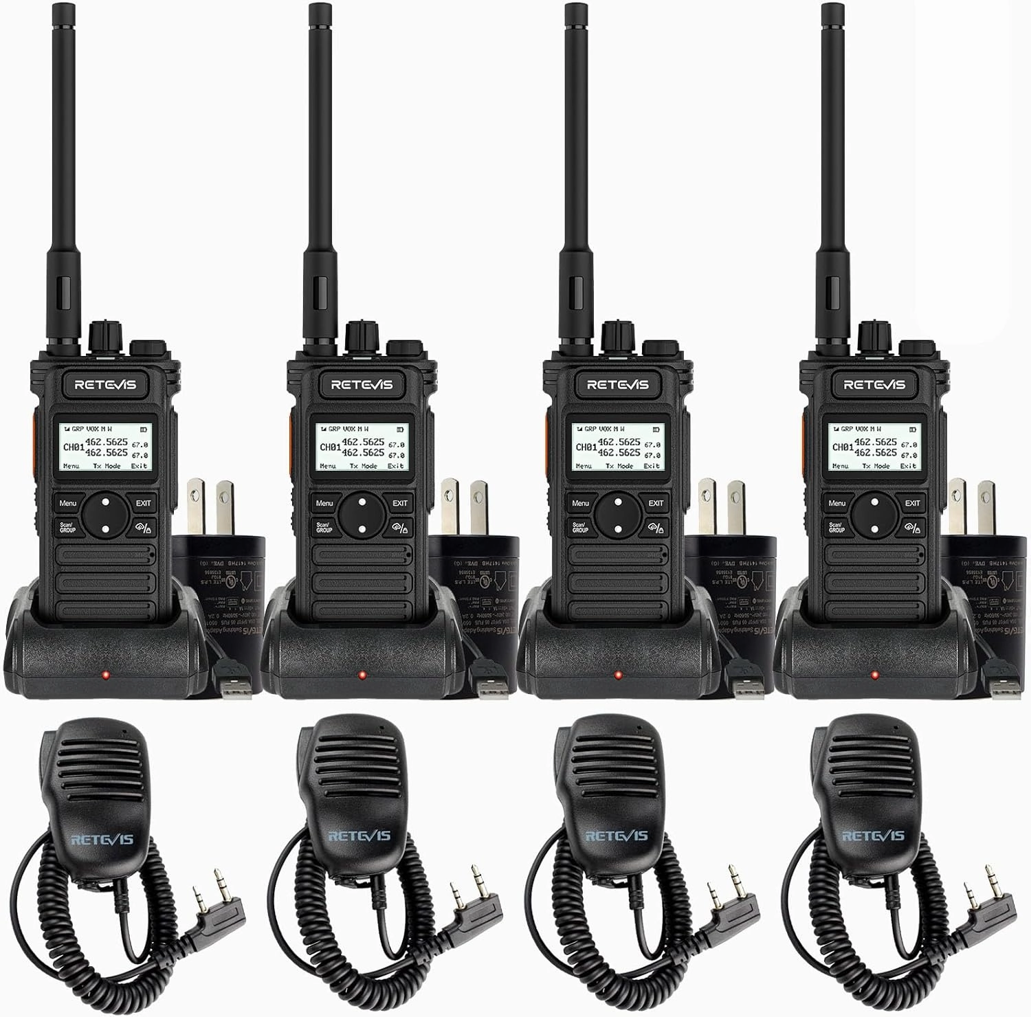 (2nd Gen RT86) Retevis RT86S Walkie Talkies with Shoulder Mic, Long Range 2 Way Radio with LCD Screen, Group Call, Type-C Charging, NOAA, Heavy Duty Two Way Radio, Business Radio for Industry(4 Pack)