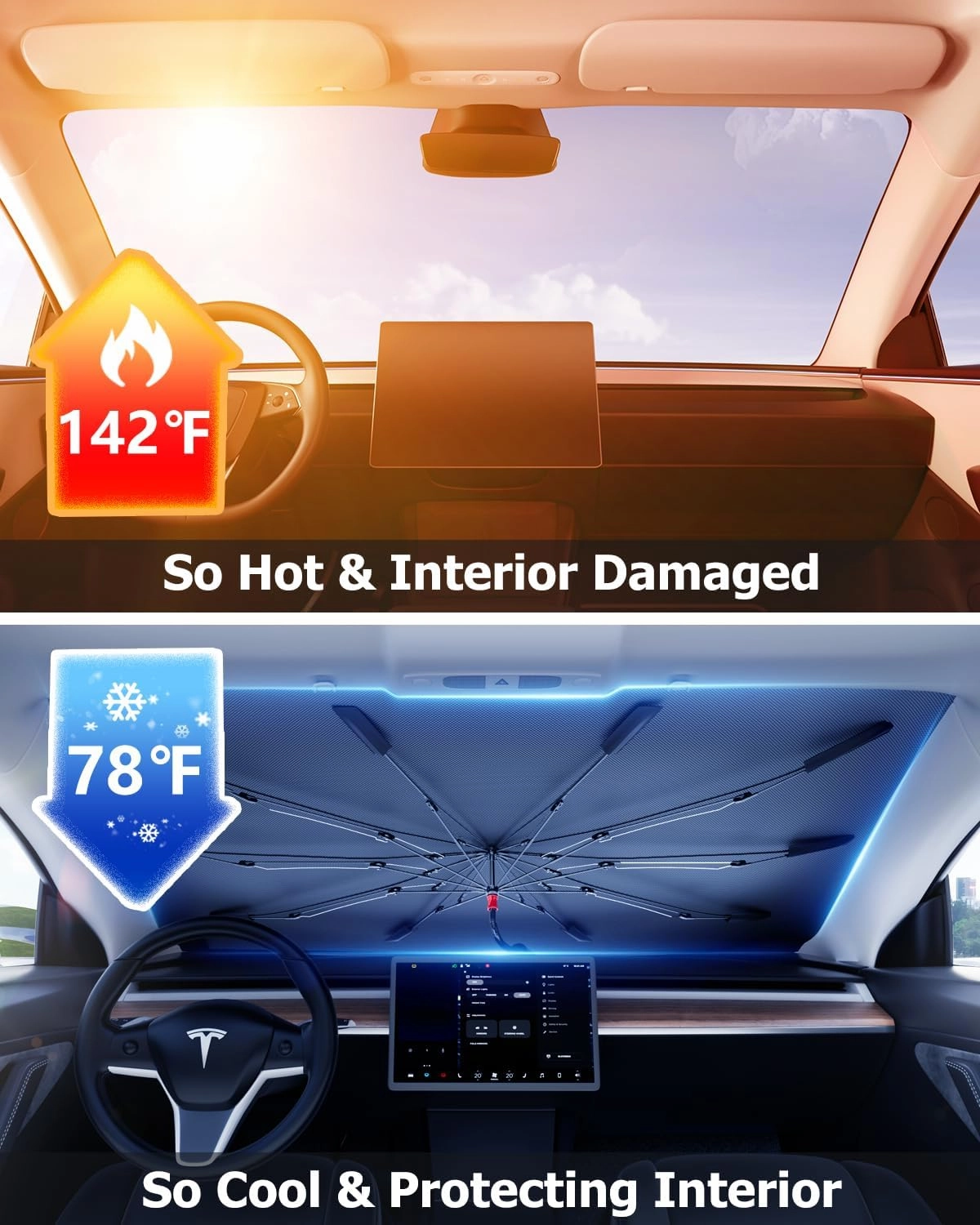 [Upgrade] DMJN Umbrella Windshield Sun Shade, [Nano-Ice-Crystal Coatings] Umbrella Sunshade for Car - Protect Interior from UV & Keep Car Cooler (Medium)