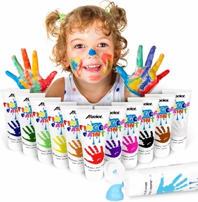 ABEIER Washable Finger Paint for Toddlers, Safe Non-Toxic, 12 x 2oz Vibrant Colors, Baby Safe Paint for Hand and Feet, Mess Free Art Supplies for Kids, Preschool Learning Gifts, Ages 1-3 4 5 6 