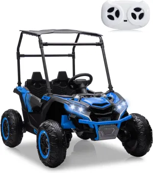 Acekool 2 Seater Ride on Car for Kids, 24V 7AH Electric Off-Road UTV Truck w/Forward & Reverse Functions, 4x200W Powerful Engine, Remote Control, Soft Start, 4 Wheeler, Lights and Music (Blue)
