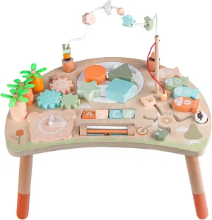 Activity Table for 1  Year Old, 9-in-1 Montessori Wooden Sensory Table with Shape Sorter Fishing Game Bead Maze, Baby Activity Center Toy Learning Toys for Toddler 12-18 Months