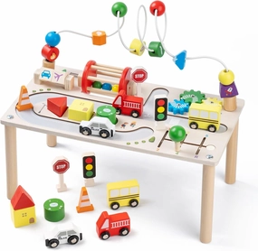 Activity Table for 1  Year Old, Montessori Wooden Toys for Toddlers 1-3, 8 in 1 Baby Activity Table, Educational Sensory Bead Maze Toys for Babies, Learning Shape Sorter, Birthday Gifts Girls Boys