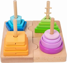 Adena Montessori 4-in-1 Shape Color Sorting Toy for Toddlers - Wooden Educational Toy With Detachable Bases, Gradients of Colors and Shapes for 12-18 Months