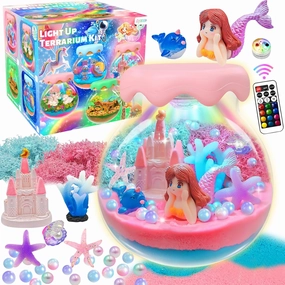 ADLKGG Mermaid Terrarium Kit for Kids - DIY Mermaid Toys for Girls Ages 8-12, Make Your Own Night Light Arts and Crafts Kit for Kids, Birthday Christmas Gifts for Girls Ages 8-12