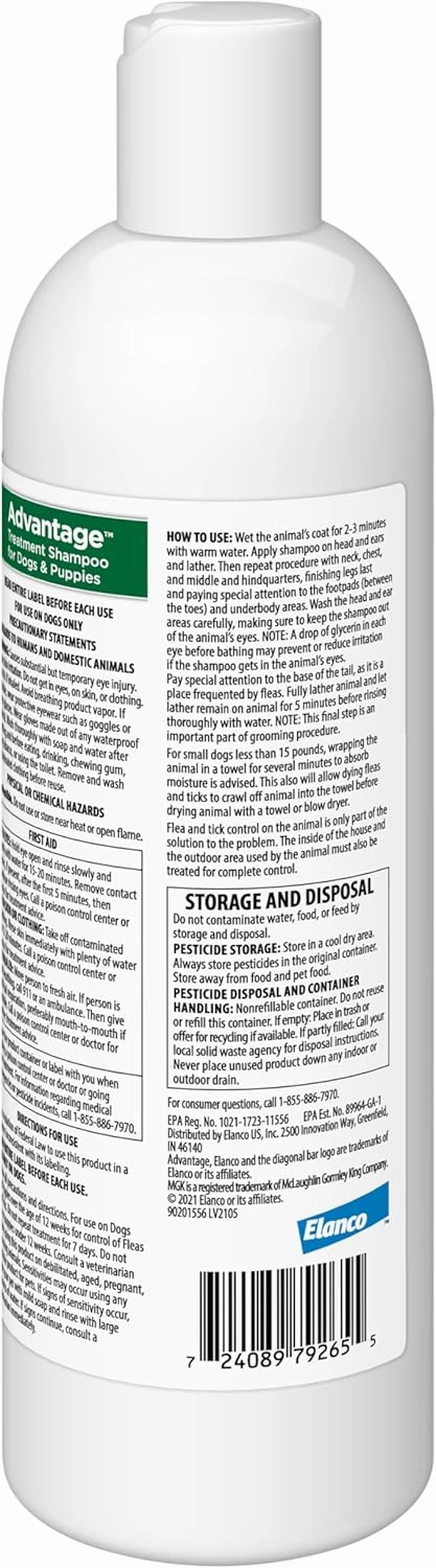 Advantage Dog Flea & Tick Shampoo for Puppies & Adult Dogs | Kills Fleas & Ticks | 12 oz.