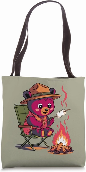 Adventure Camper Bear. Marshmallows Wilderness Tote Bag