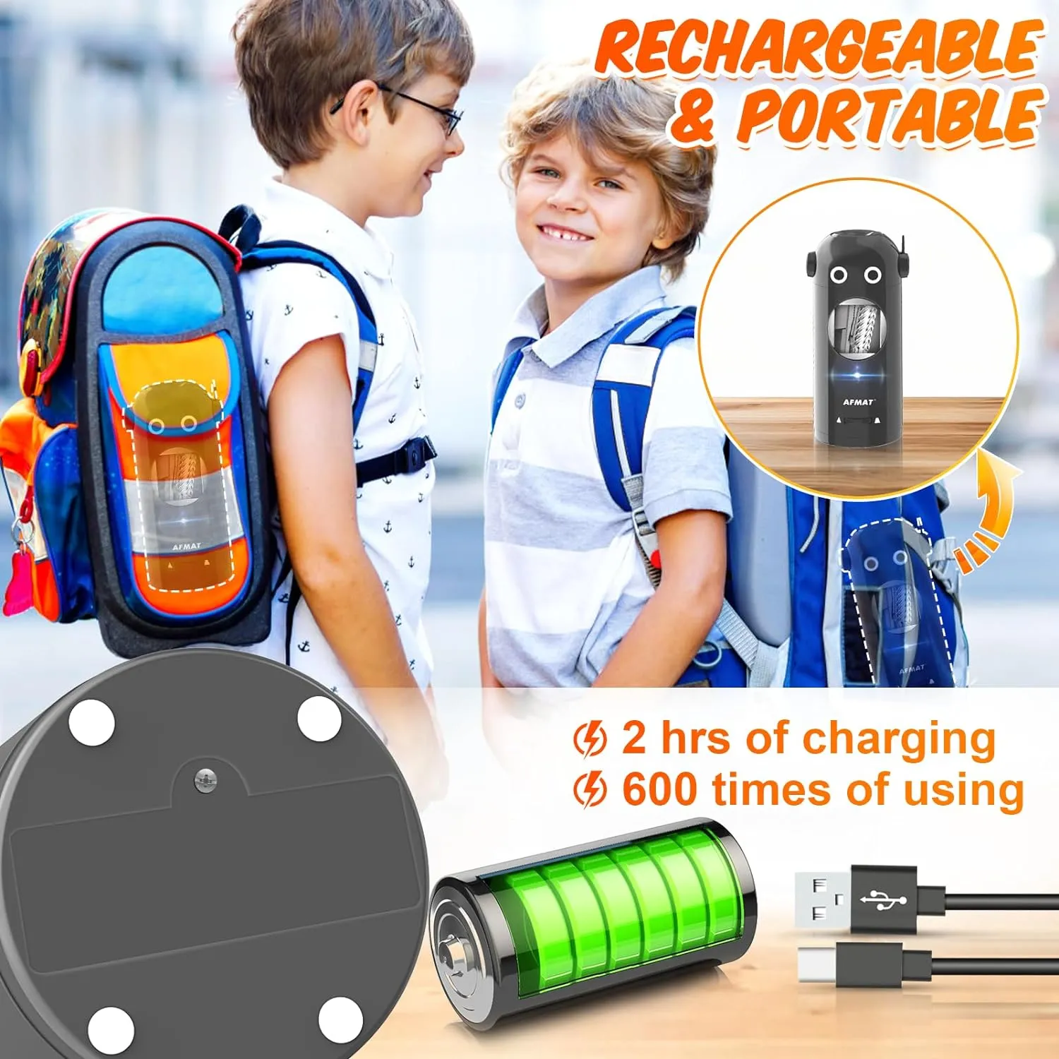 AFMAT Electric Pencil Sharpener for Colored Pencils 7-11.5mm, Auto in & Out, Fully Automatic Rechargeable Hands-Free Pencil Sharpener for Classroom, Home, Office, Gray, Battery Operated