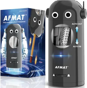 AFMAT Electric Pencil Sharpener for Colored Pencils 7-11.5mm, Auto in & Out, Fully Automatic Rechargeable Hands-Free Pencil Sharpener for Classroom, Home, Office, Gray, Battery Operated