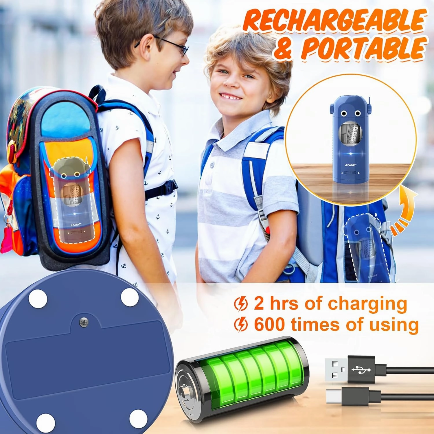 AFMAT Electric Pencil Sharpener, Robot Pencil Sharpener for Colored Pencils 7-11.5mm, Auto in & Out, Fully Automatic Rechargeable Hands-Free for Home, Classroom, Battery Powered