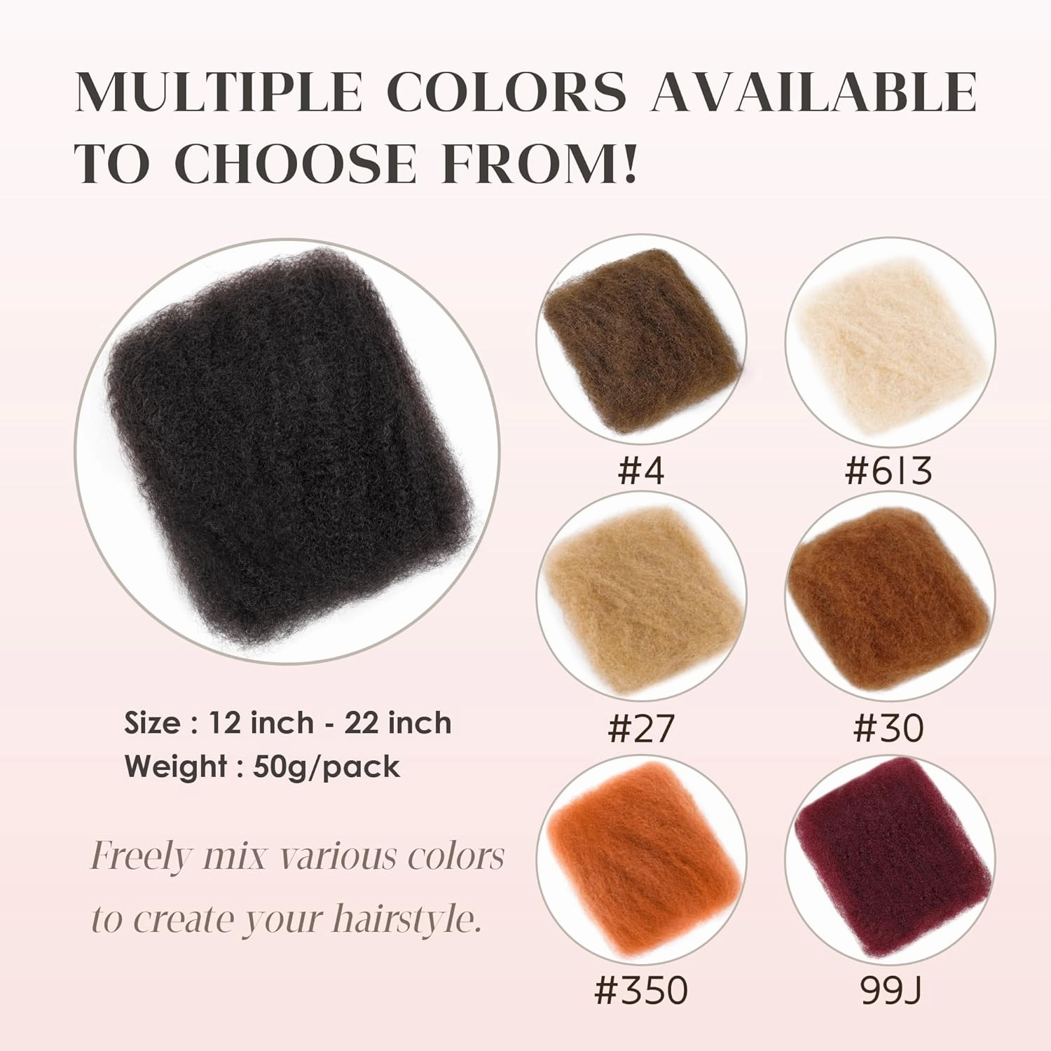 Afro Kinkys Bulk Human Hair, 18 Inch Soft 4C Afro Kinky-Curly Human Hair Bulk for Twist Dreadlocks Extensions Repair Locs #4 Dark Brown 50 Gram 1 Pack (4#, 18inch)