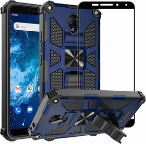 Ailiber for Cricket Icon 2 Phone Case, Cricket Icon 2 U325AC Case with Screen Protector Tempered Glass, for Magnetic Car Mount, Kickstand Holder, Rugged Full Body Protective Cover for Icon 2-Blue