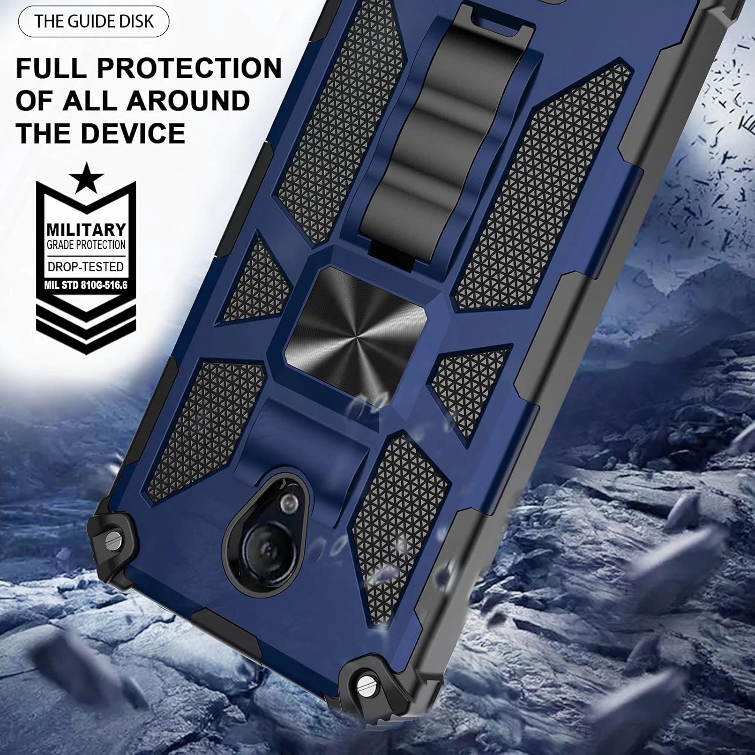 Ailiber for Cricket Icon 2 Phone Case, Cricket Icon 2 U325AC Case with Screen Protector Tempered Glass, for Magnetic Car Mount, Kickstand Holder, Rugged Full Body Protective Cover for Icon 2-Blue