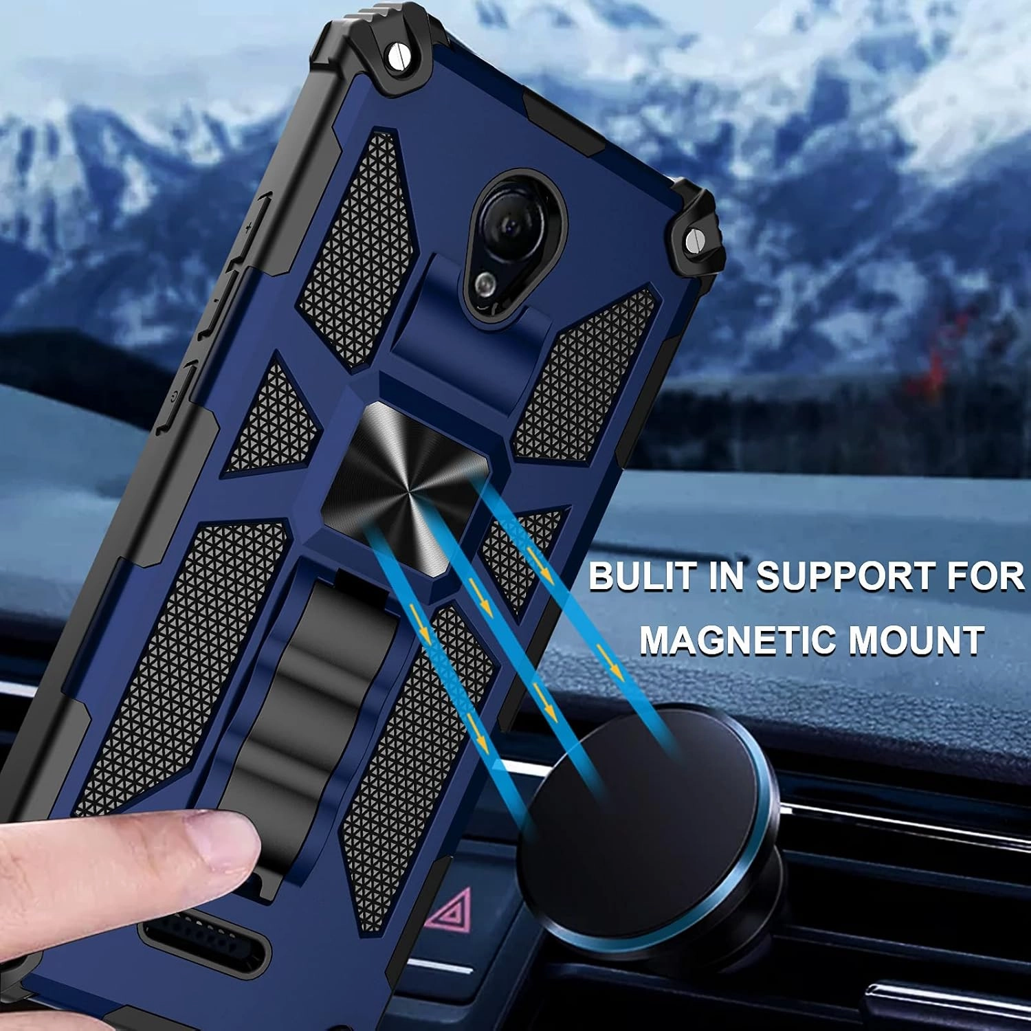 Ailiber for Cricket Icon 2 Phone Case, Cricket Icon 2 U325AC Case with Screen Protector Tempered Glass, for Magnetic Car Mount, Kickstand Holder, Rugged Full Body Protective Cover for Icon 2-Blue