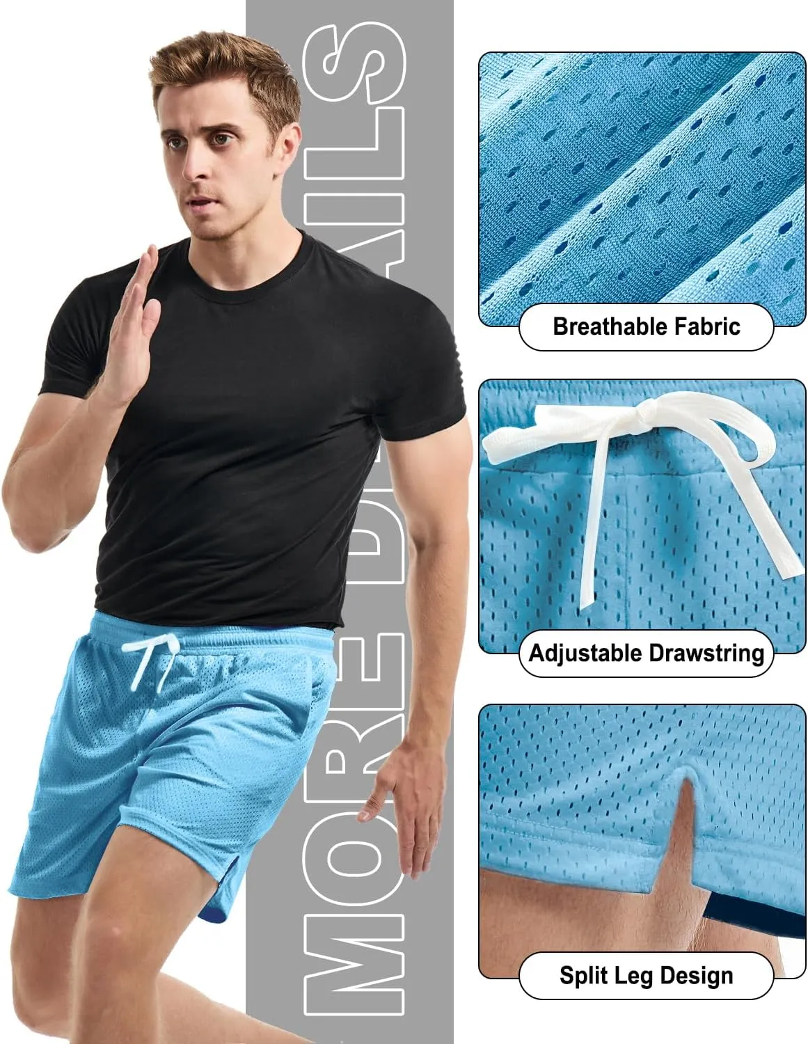 AIMPACT Mens Mesh Shorts Breathable Double Layer Fabric 6 Inch Basketball Sportswear Lounge Shorts