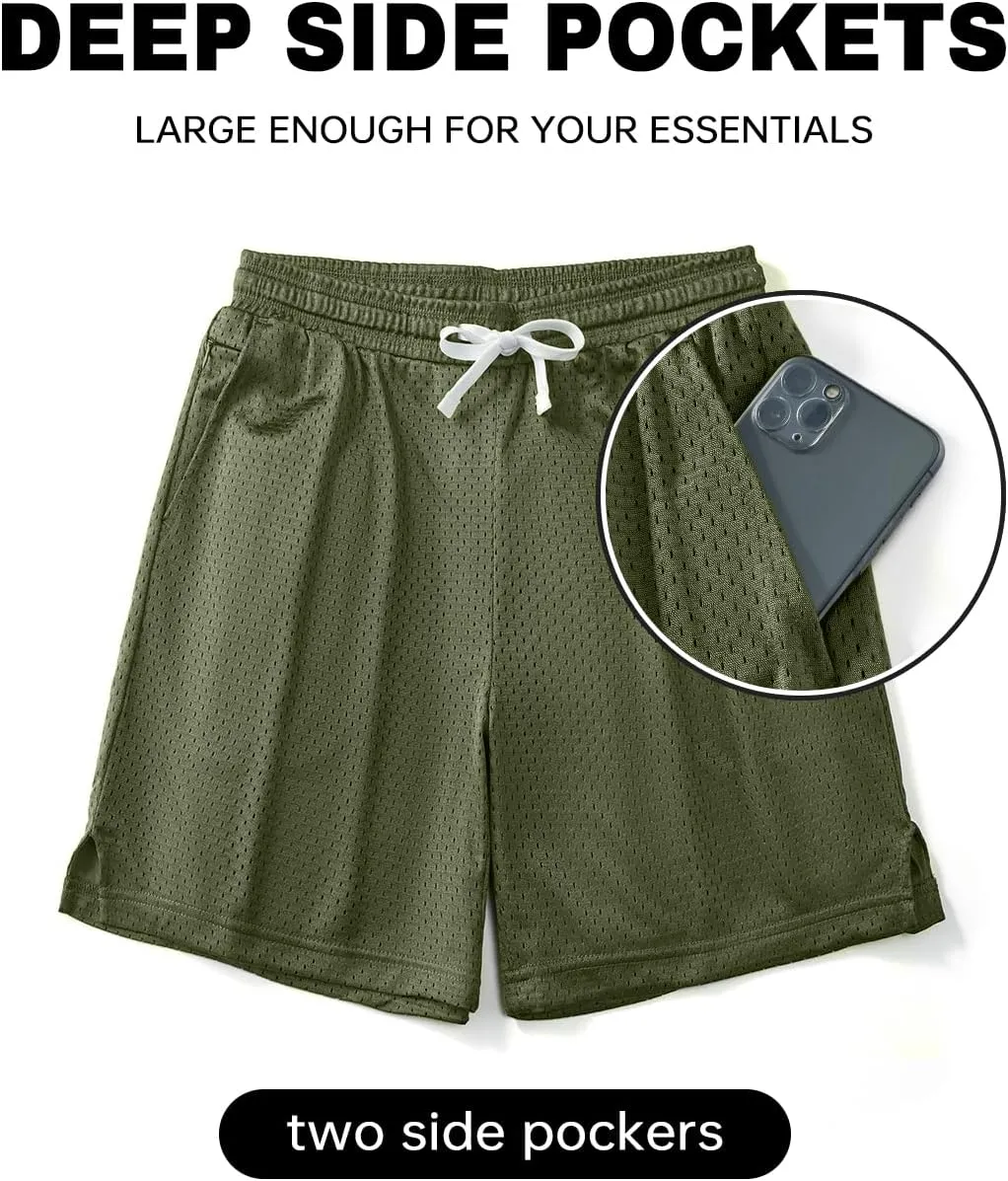 AIMPACT Mens Mesh Shorts Breathable Double Layer Fabric 6 Inch Basketball Sportswear Lounge Shorts