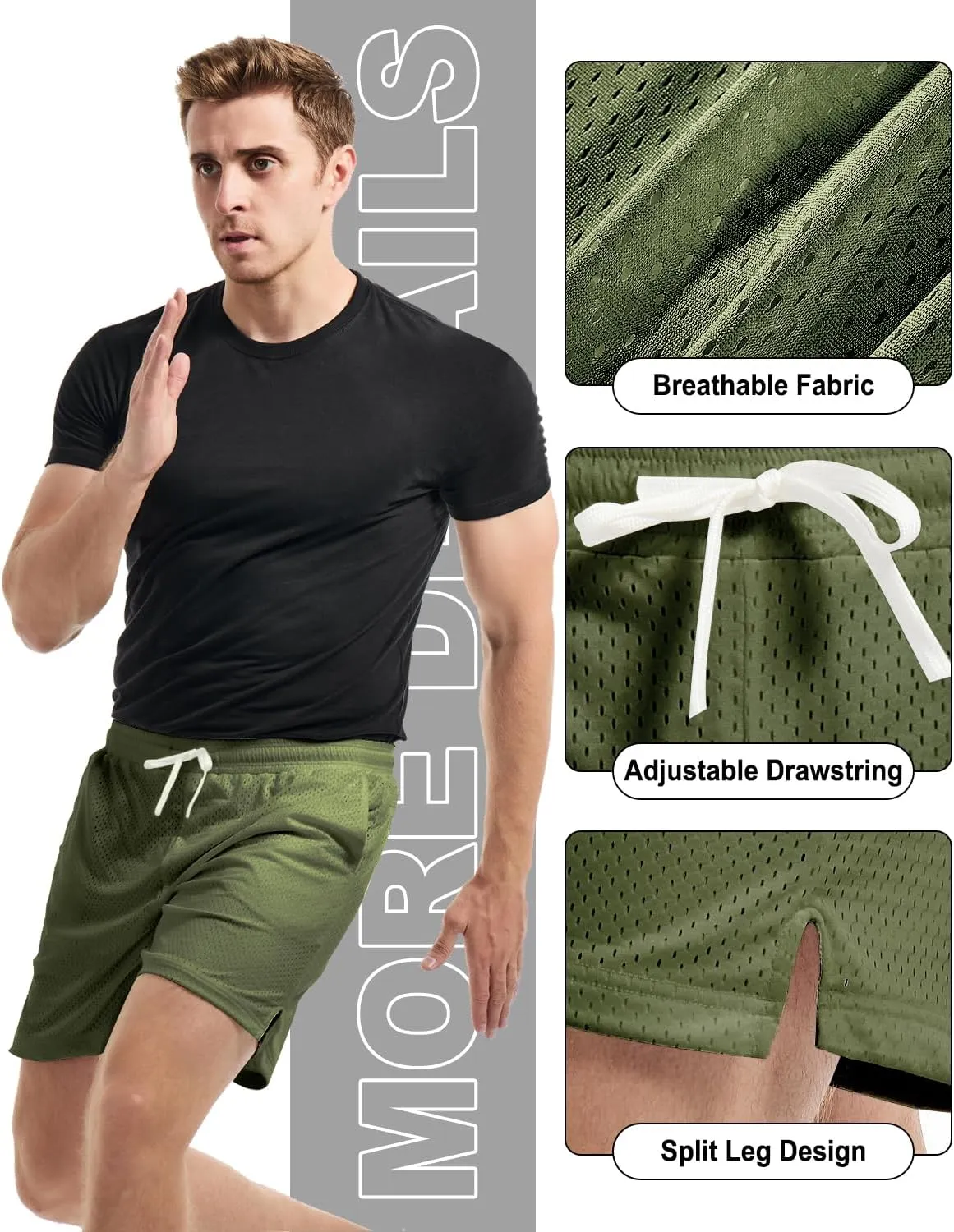 AIMPACT Mens Mesh Shorts Breathable Double Layer Fabric 6 Inch Basketball Sportswear Lounge Shorts