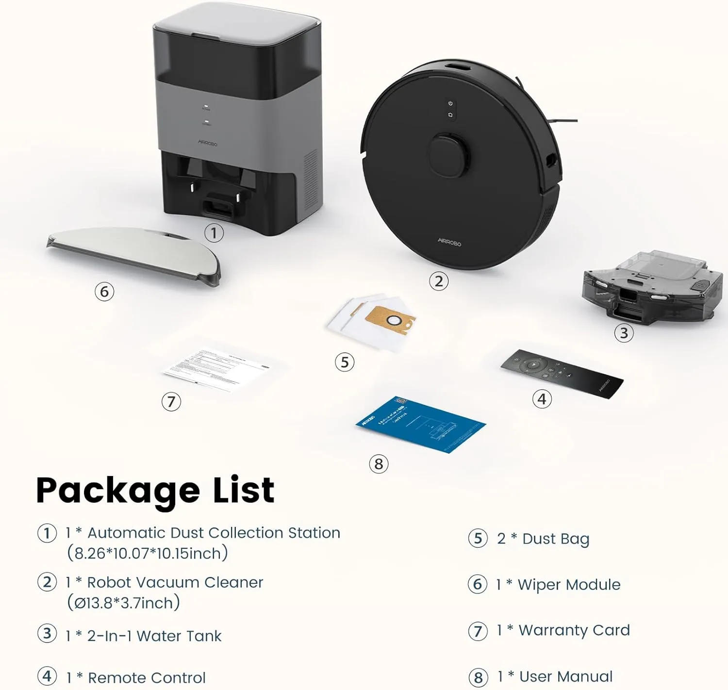 AIRROBO Robot Vacuum and Mop Combo, Self-Emptying, 60-Day Capacity, Home Mapping, Schedule, Wi-Fi/App/Alexa/Remote, 180mins Runtime, T20  Robotic Vacuum Cleaner for Pet, Hard Floors, Carpet