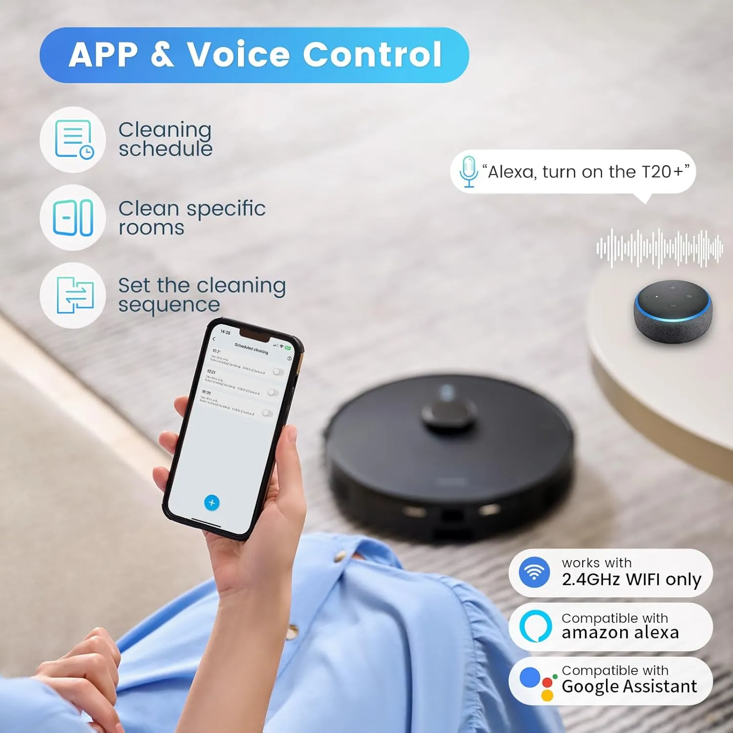 AIRROBO Robot Vacuum and Mop Combo, Self-Emptying, 60-Day Capacity, Home Mapping, Schedule, Wi-Fi/App/Alexa/Remote, 180mins Runtime, T20  Robotic Vacuum Cleaner for Pet, Hard Floors, Carpet