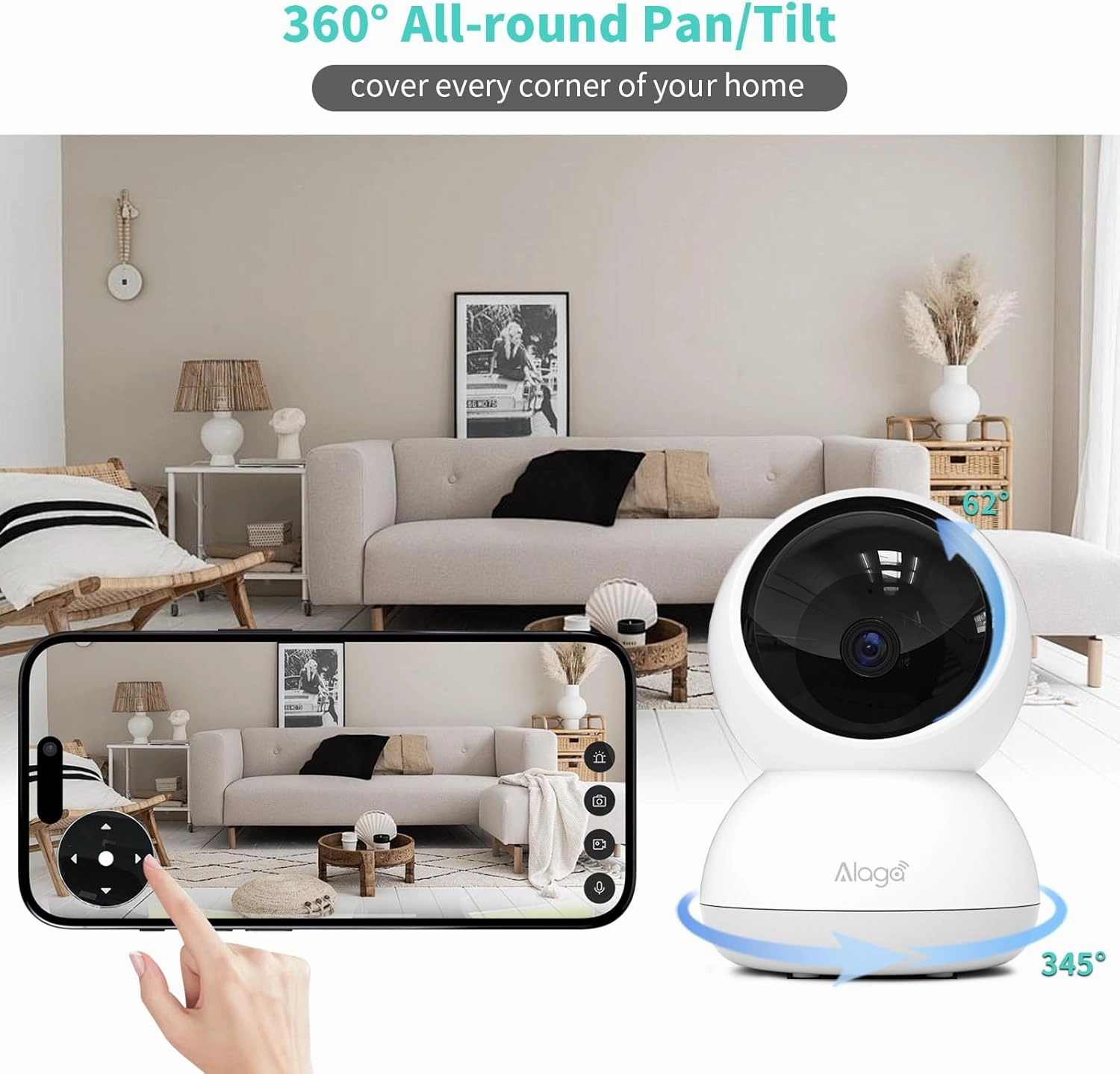 Alaga Indoor Security Camera 3K, Human Pet Motion for Home Security, 5G and 2.4G WiFi,Night Vision, Speaker,Compatible with Alexa and Google Assistant