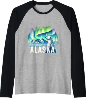 Alaska Northern Lights Aurora Viewing Vacation Bear Alaska Raglan Baseball Tee