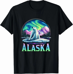 Alaska Northern Lights Aurora Viewing Bear Vacation Trip T-Shirt