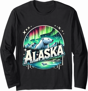 Alaska Northern Lights Aurora Viewing Vacation Alaska Bear Long Sleeve T-Shirt