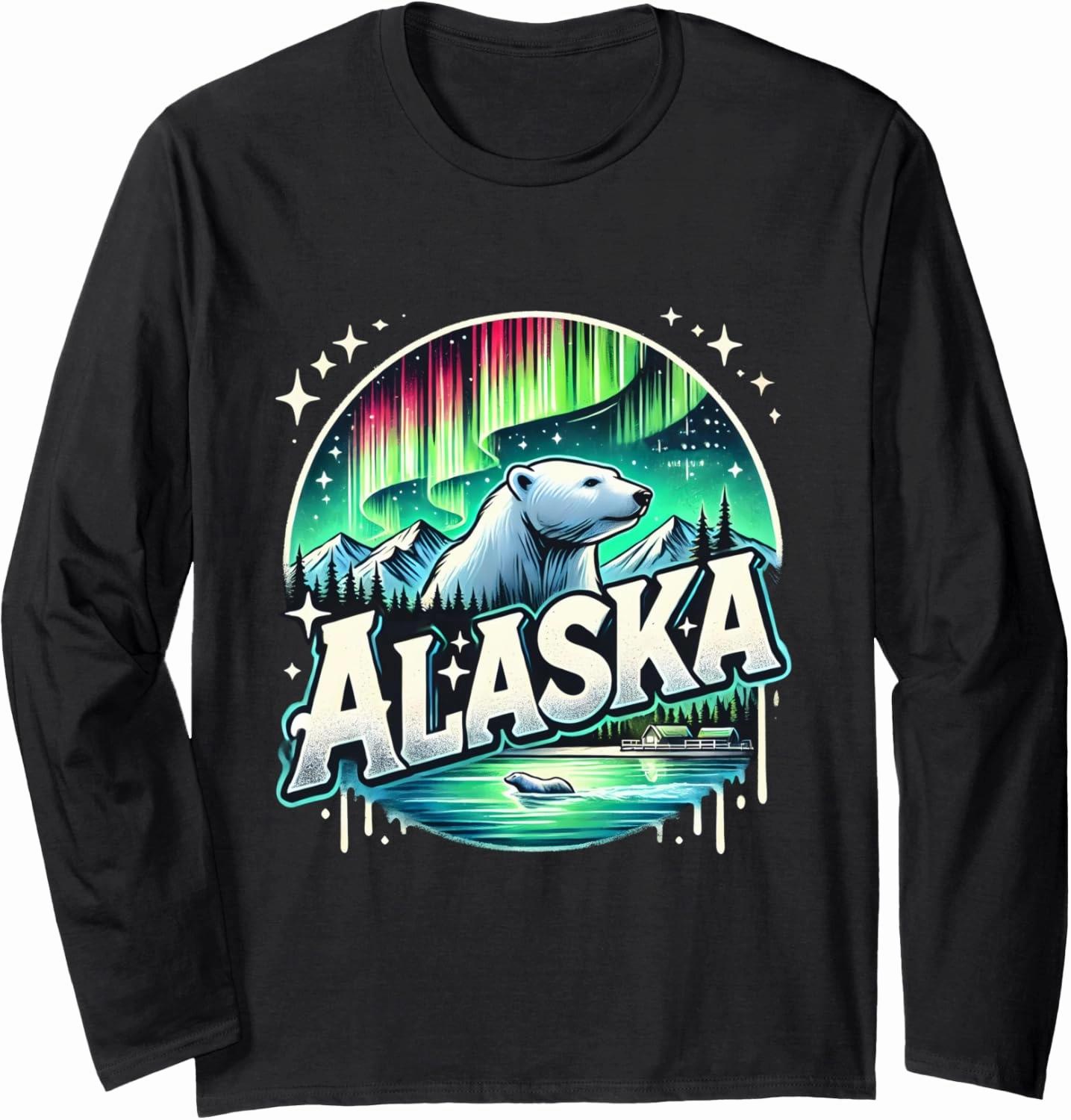 Alaska Northern Lights Aurora Viewing Vacation Alaska Bear Long Sleeve T-Shirt