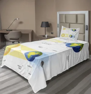 Ambesonne Science Sheet Set, Solar and Lunar Eclipse Planet Earth Sun Moon Orbit Astronomy Science, Fitted and Flat Sheet with Pillowcase Bedding Accent 3 Piece Set, Twin, Blue Green Mustard