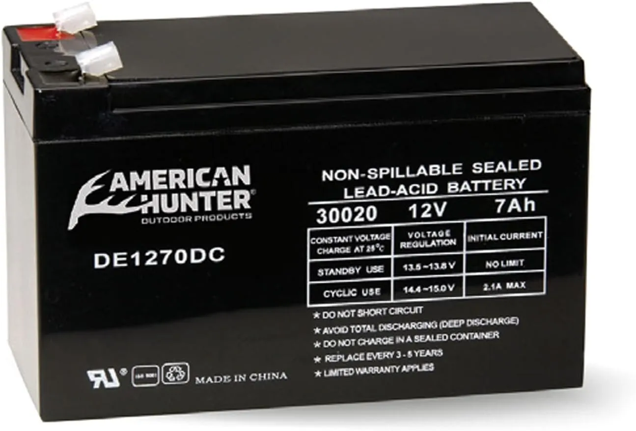AMERICAN HUNTER 12V 7 AMP HR Universal Versatile Durable Tab Top Deer Feeder Non-Spillable Sealed Lead Acid Rechargeable Battery