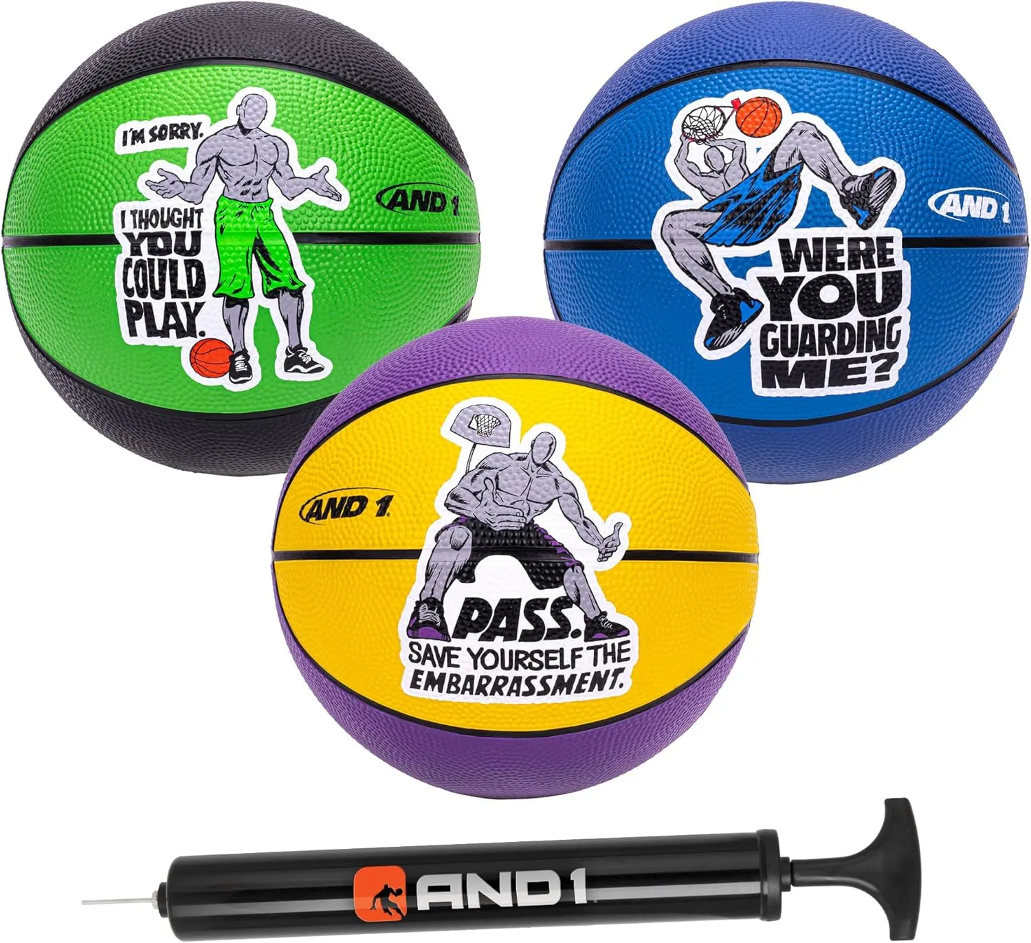AND1 Mini Basketball 3 Pack Set for Kids (Deflated w/Pump Included): - Size 3 7-Inch Premium Youth Size Basketballs, Easy to Grip