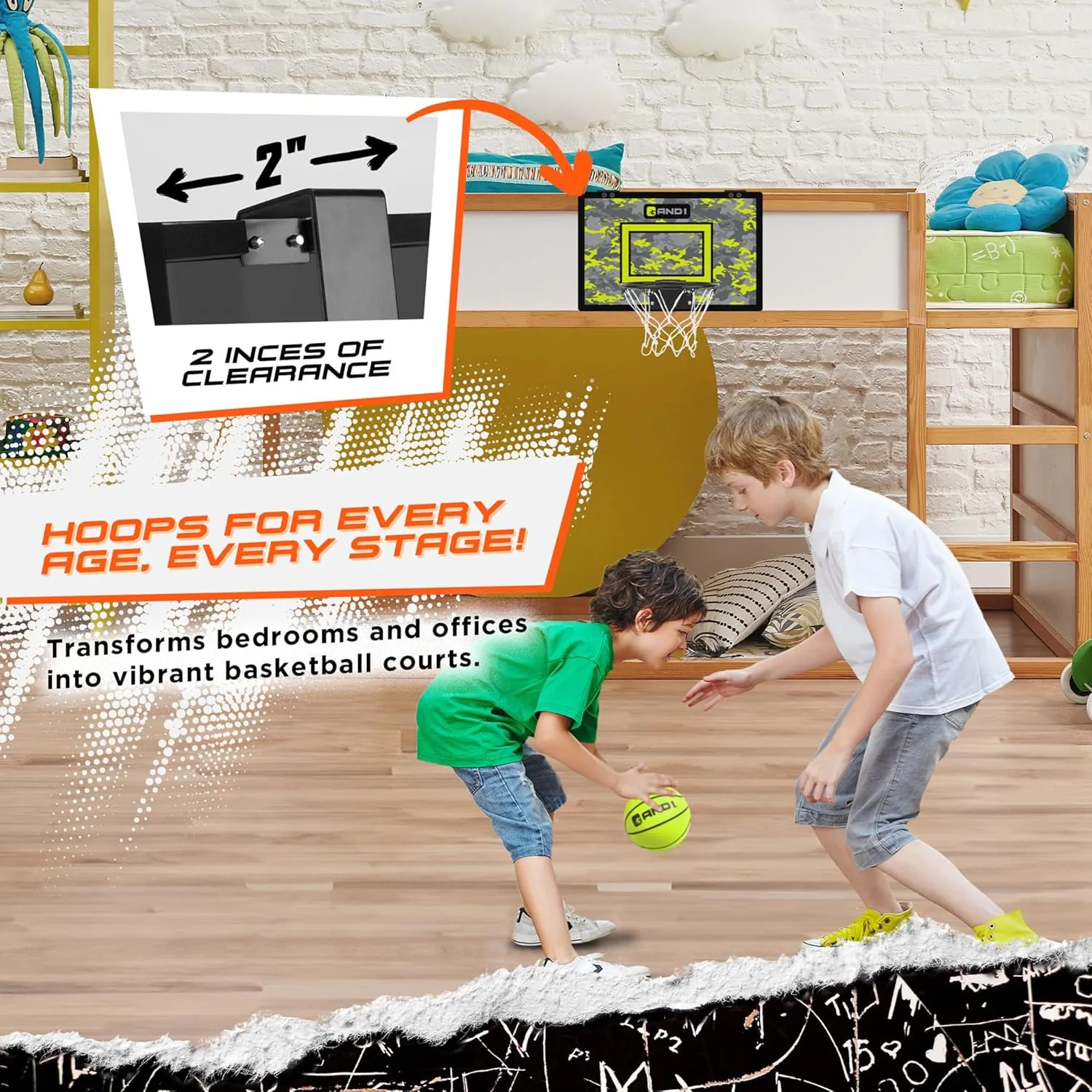 AND1 Over the Door Mini Basketball Hoop: 18x12 Shatterproof Backboard, 2 Mini Basketballs, and Hand Pump Included- Ultimate Indoor Basketball Accessory for Kids and Adults, No Tools Required