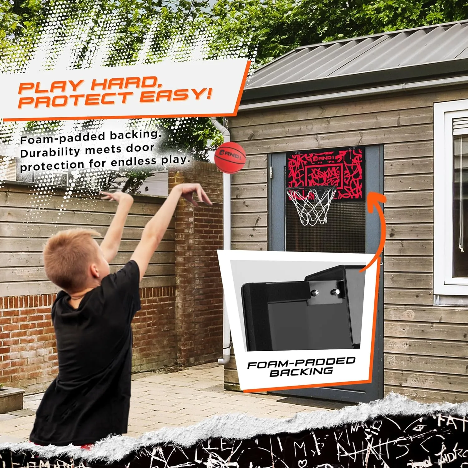 AND1 Over the Door Mini Basketball Hoop: 18x12 Shatterproof Backboard, 2 Mini Basketballs, and Hand Pump Included- Ultimate Indoor Basketball Accessory for Kids and Adults, No Tools Required