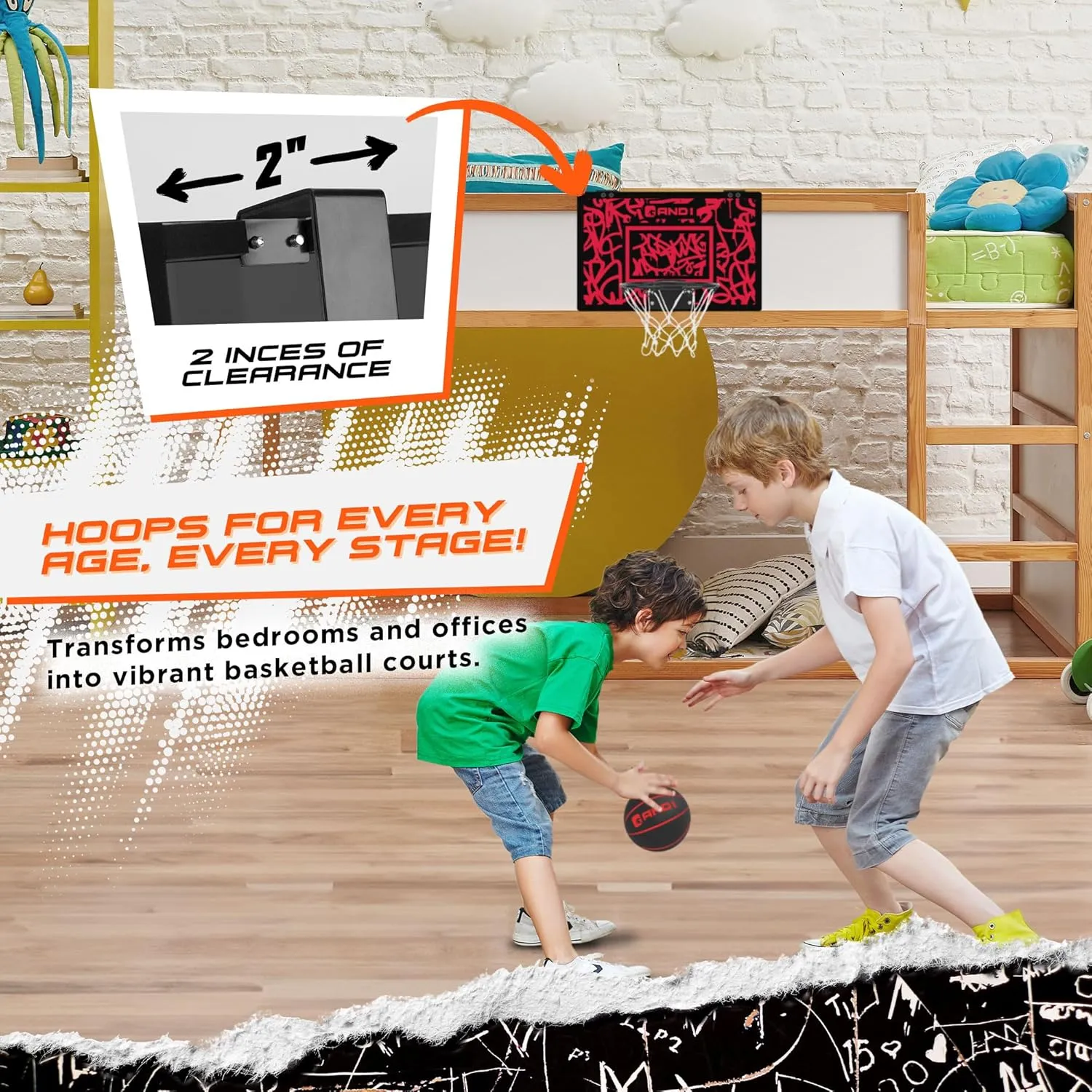 AND1 Over the Door Mini Basketball Hoop: 18x12 Shatterproof Backboard, 2 Mini Basketballs, and Hand Pump Included- Ultimate Indoor Basketball Accessory for Kids and Adults, No Tools Required