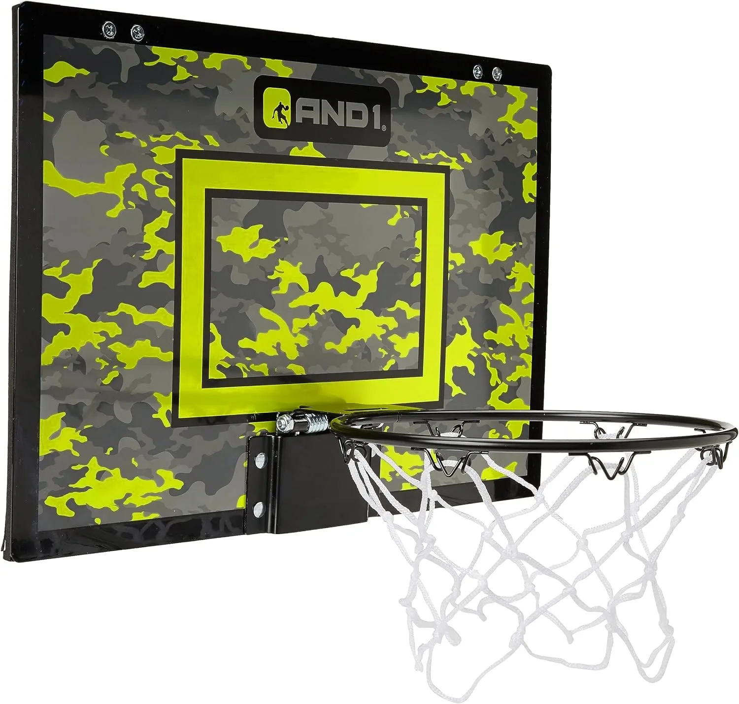 AND1 Over the Door Mini Basketball Hoop: 18x12 Shatterproof Backboard, 2 Mini Basketballs, and Hand Pump Included- Ultimate Indoor Basketball Accessory for Kids and Adults, No Tools Required