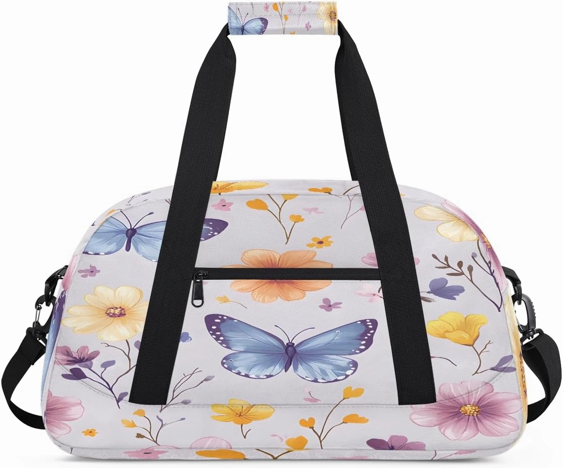 Animal Butterfly Kids Overnighter Duffel Bags for Boys, Carry-On Size Sports Gym Bag with Front Zipper Pocket for School Practice or Overnight Travel Weekender Sleepover Tote Bag