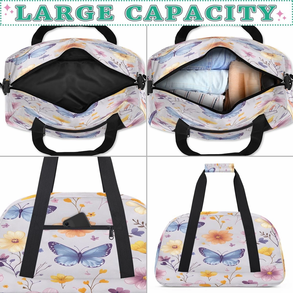 Animal Butterfly Kids Overnighter Duffel Bags for Boys, Carry-On Size Sports Gym Bag with Front Zipper Pocket for School Practice or Overnight Travel Weekender Sleepover Tote Bag