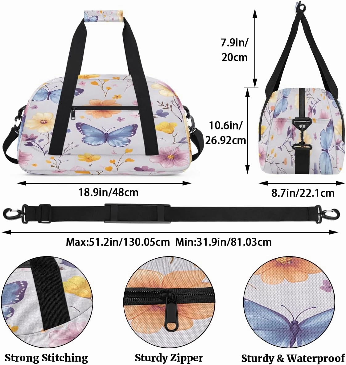 Animal Butterfly Kids Overnighter Duffel Bags for Boys, Carry-On Size Sports Gym Bag with Front Zipper Pocket for School Practice or Overnight Travel Weekender Sleepover Tote Bag