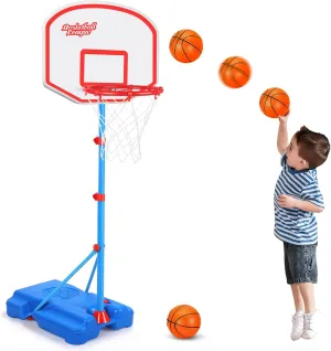 AOKESI Kids Basketball Hoop Stand，Adjustable Height Basketball Set 3.5ft-5.5ft，Portable Basketball Goals for Indoor Outdoor Play, Toddler Sports Toys for 3-8 Years Old（Blue）