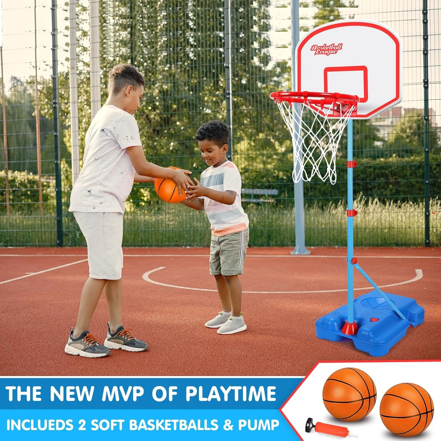 AOKESI Kids Basketball Hoop Stand，Adjustable Height Basketball Set 3.5ft-5.5ft，Portable Basketball Goals for Indoor Outdoor Play, Toddler Sports Toys for 3-8 Years Old（Blue）