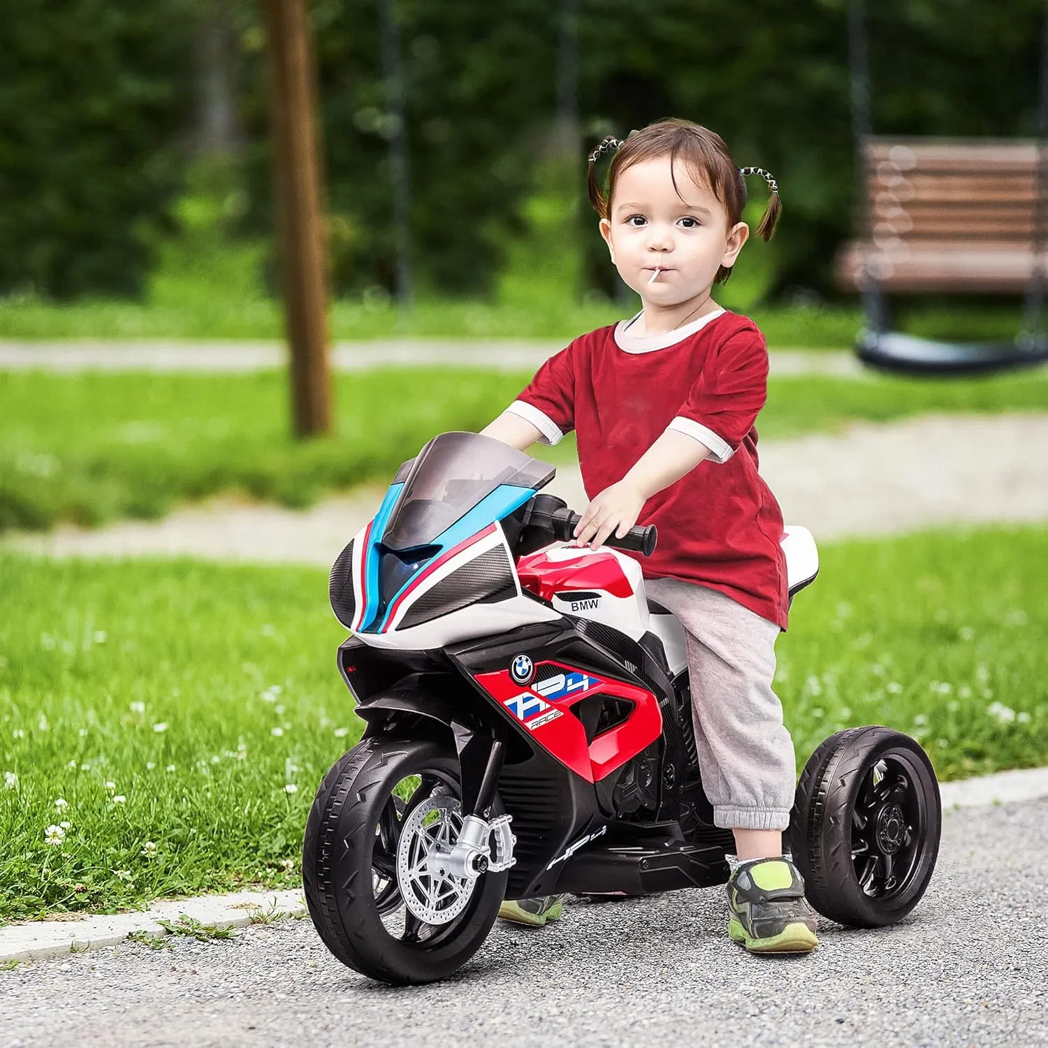 Aosom Licensed 6V Kids Ride on Motorcycle, Off-Road Battery Powered Three Wheels Dirtbike with USB, AUX, Music and Headlight for Toddler, Red