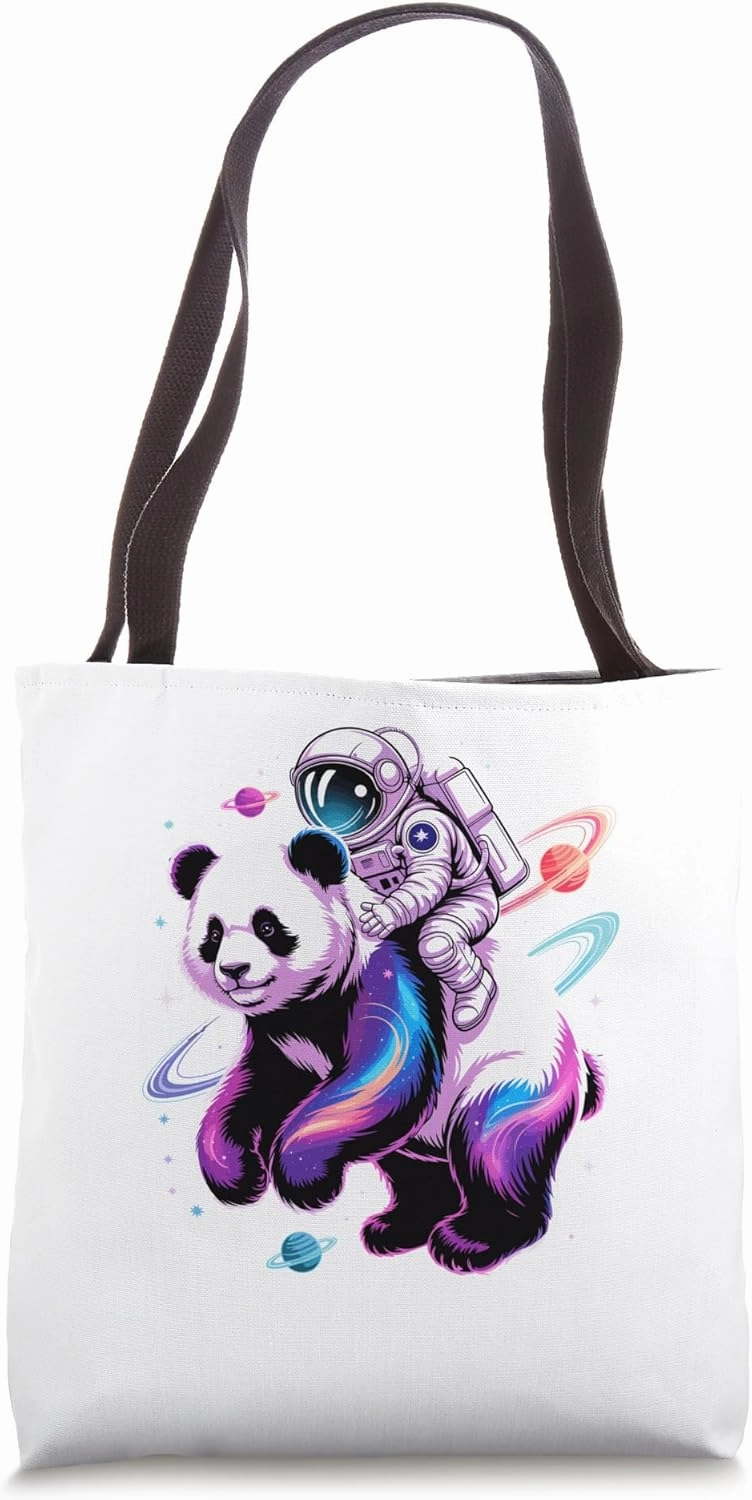 Astronaut Riding Panda Galaxy Planets Stars Space Tote Bag