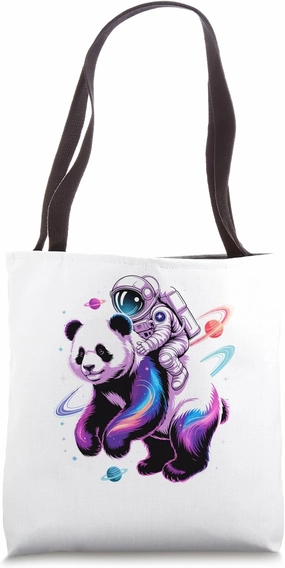 Astronaut Riding Panda Galaxy Planets Stars Space Tote Bag