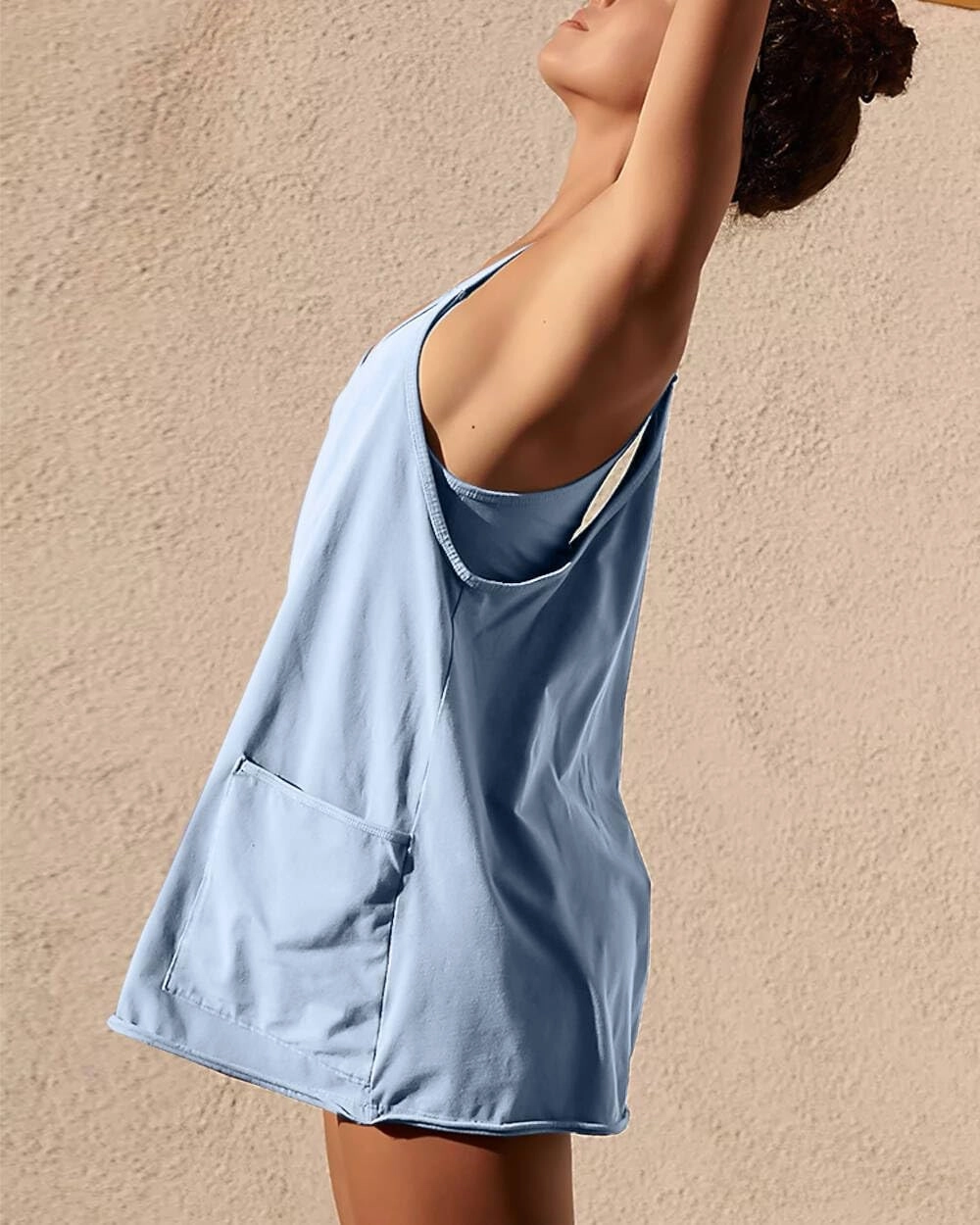 Athletic Dress for Women Hot Shot Mini Dress Onesie Oversized Romper Pockets Built-in Shorts Summer